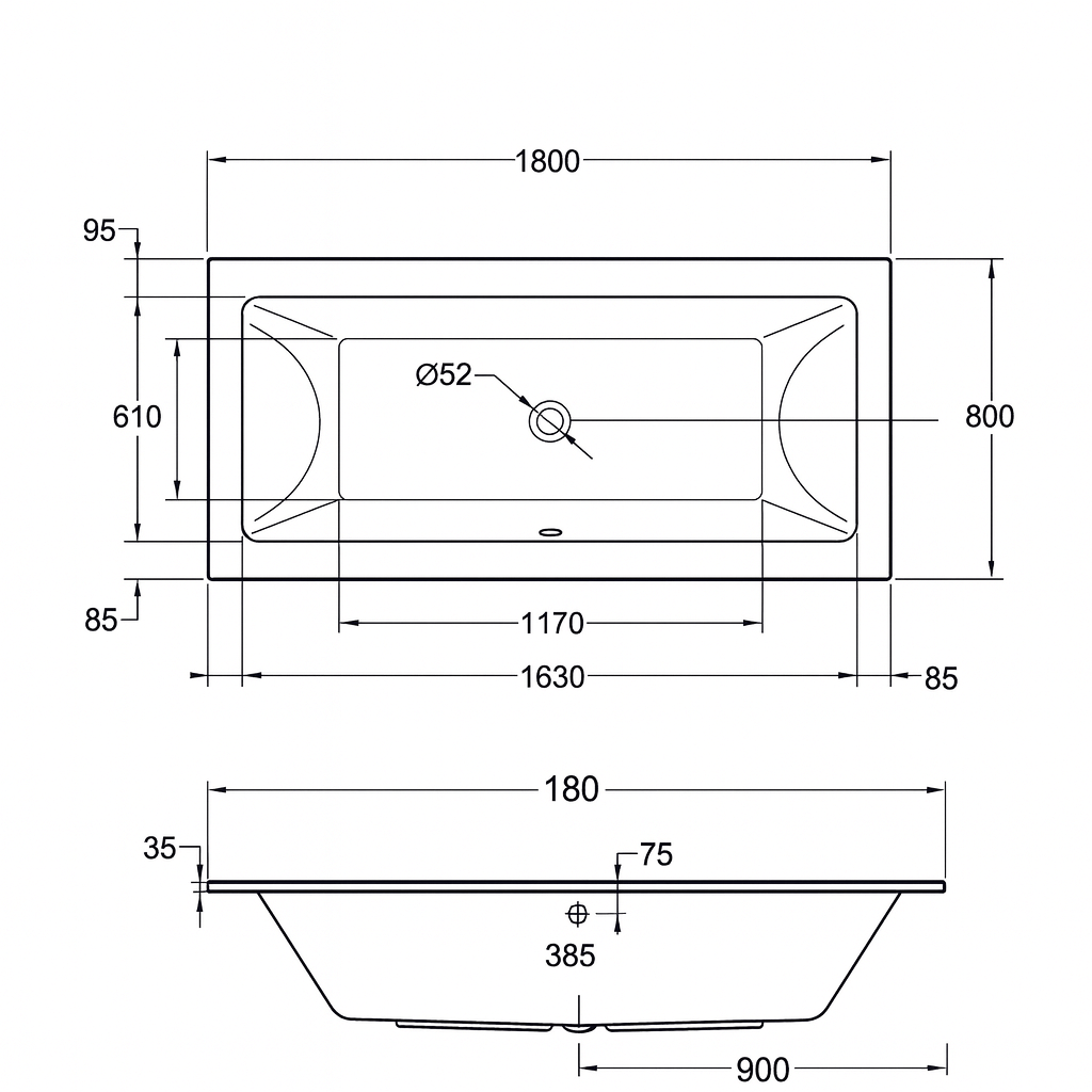 Aqua Carrera Tungstenite Double-Ended Bath – Multiple Sizes – Undrilled Tap Deck