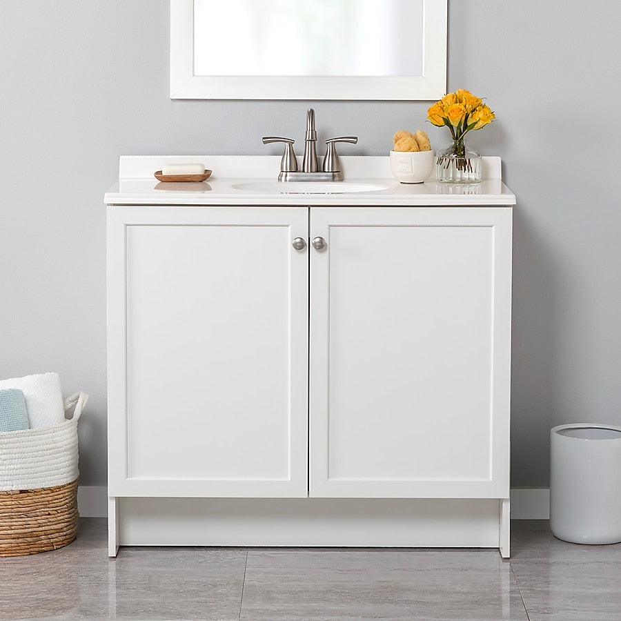 Project Source Jax 36-in White Single Sink Bathroom Vanity with White Cultured Marble Top