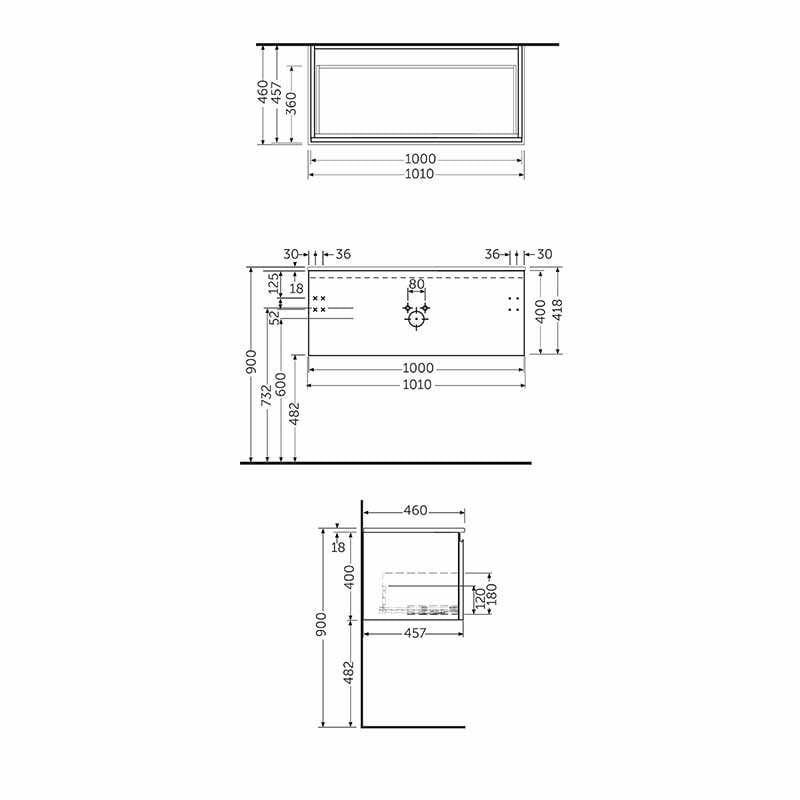 RAK Joy Uno 1000mm Wall Hung Vanity Unit – Modern Double Drawer Design – Multiple Finishes