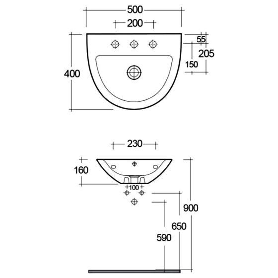 RAK Morning Semi Recessed Curved Basin – 550mm – 1 Tap Hole – White