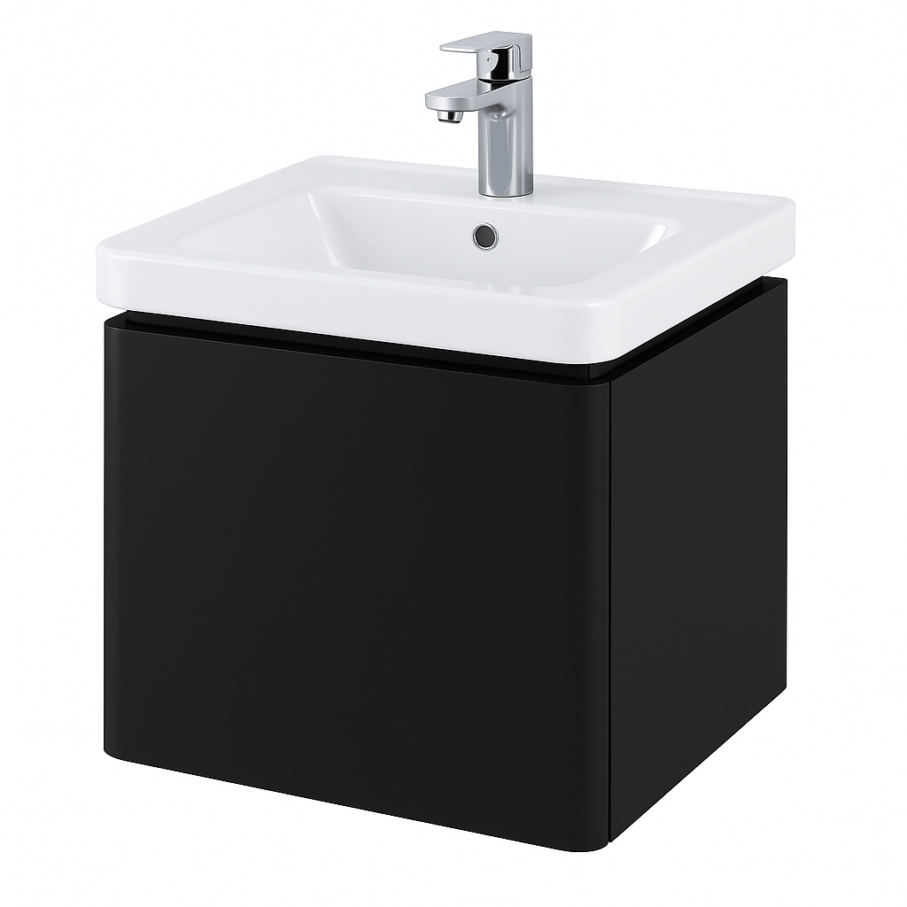 RAK Resort 550mm Wall Hung 1-Drawer Vanity Unit with Basin – Matt White / Matt Black
