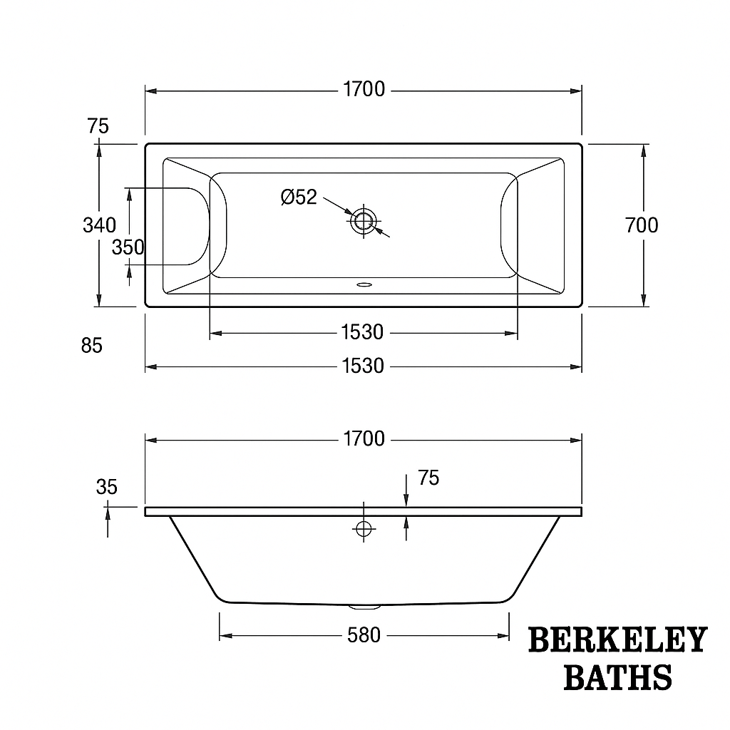 Aqua Carrera Tungstenite Double-Ended Bath – Multiple Sizes – Undrilled Tap Deck