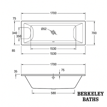 Aqua Carrera Tungstenite Double-Ended Bath – Multiple Sizes – Undrilled Tap Deck