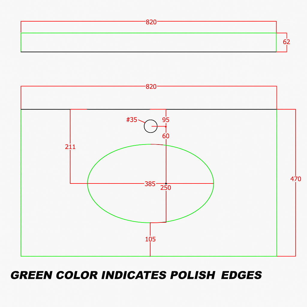 RAK Washington 800mm White Marble Countertop with Drop-In Basin – 1 Tap Hole