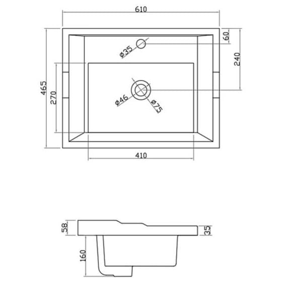 RAK Washington 600mm Drop-In Basin – 1 Tap Hole – Alpine White
