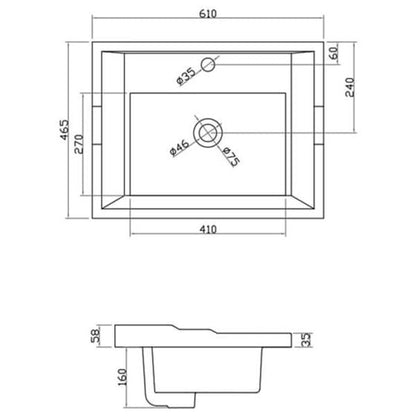 RAK Washington 600mm Drop-In Basin – 1 Tap Hole – Alpine White