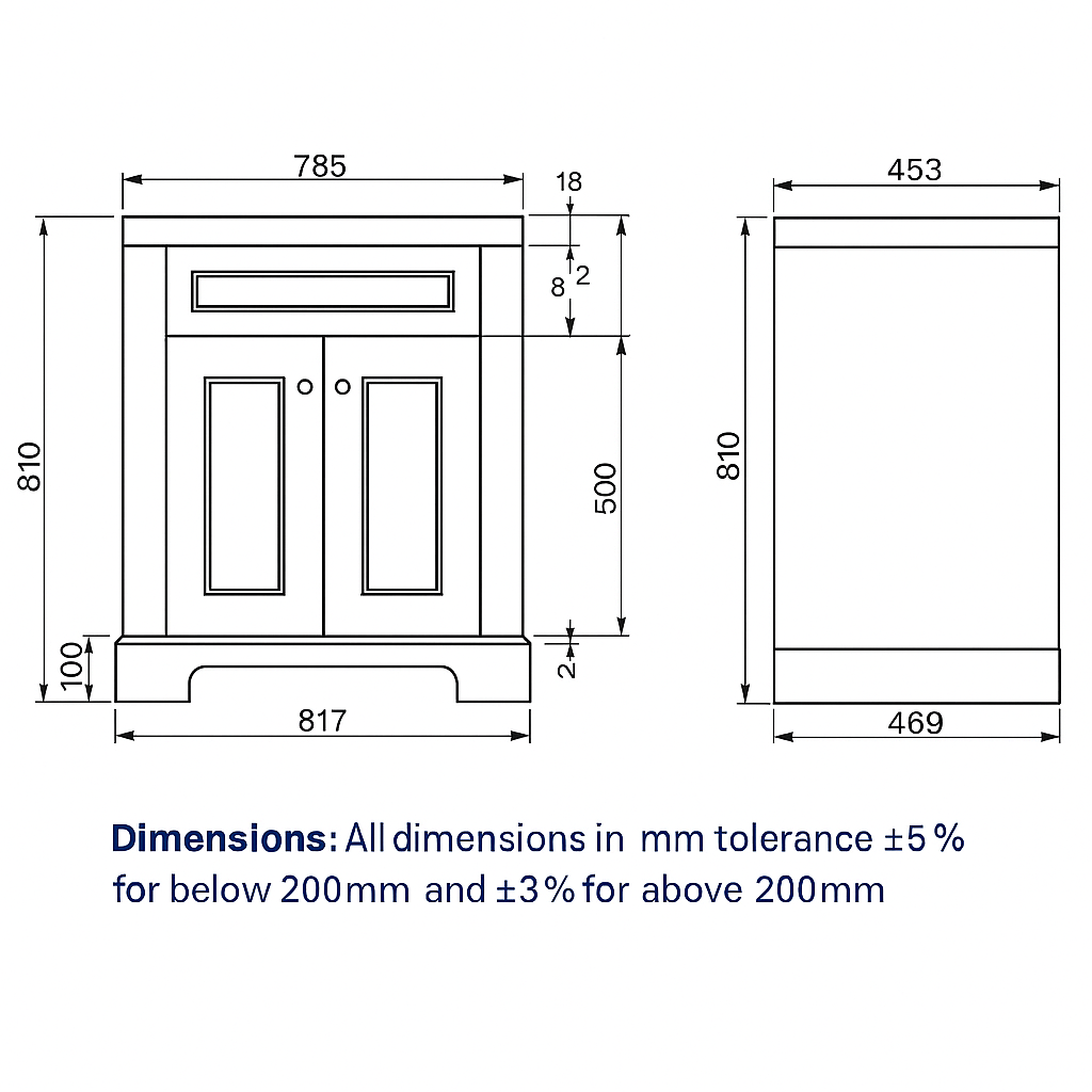 RAK Washington 800mm Traditional 2 Door Floor Standing Vanity Unit – Multiple Colours