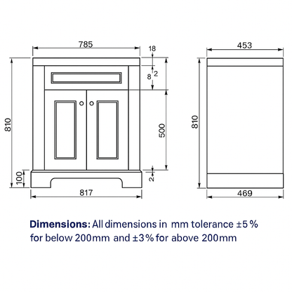 RAK Washington 800mm Traditional 2 Door Floor Standing Vanity Unit – Multiple Colours