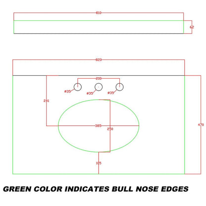 RAK Washington 800mm White Marble Countertop with Drop-In Basin – 3 Tap Holes