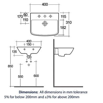 RAK Summit Cloakroom Basin – 400mm – 1 Tap Hole – Alpine White